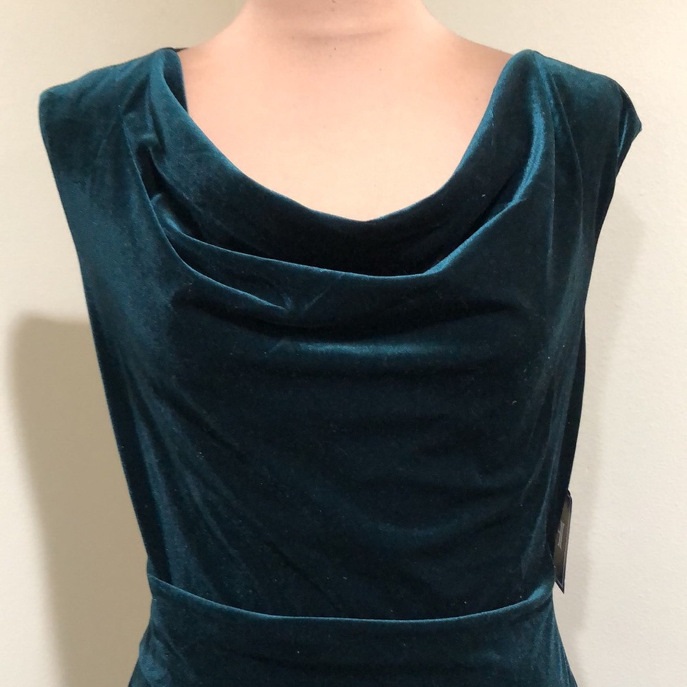 SOLD NWT JH Cocktail Dress Size 12 Dark Hunter Green Velvet Cowl Neck - Picture 3 of 11